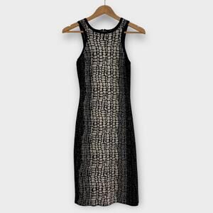 Carmen Marc Valvo Womens Size Small Black Brown Animal Print Metallic Knit Dress